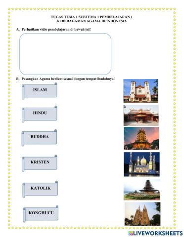Tugas tema 1 subtema 1 pembelajaran 1 keberagaman agama di indonesia