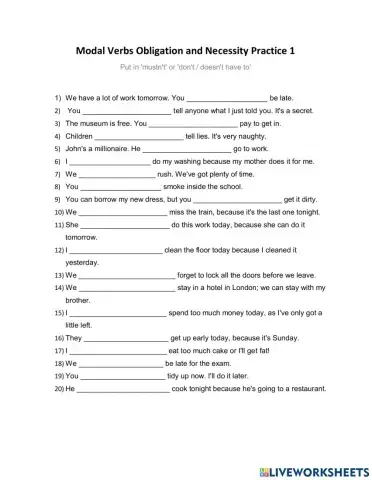 Modal verbs Obligation and Necessity