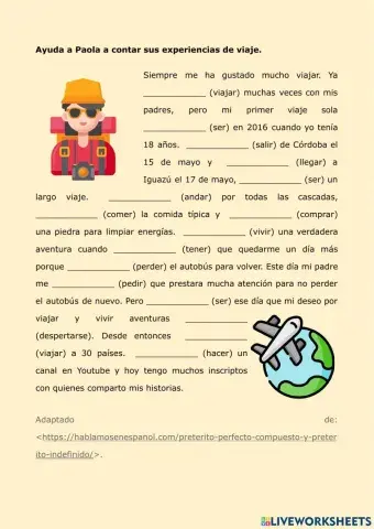 Ayuda a Paola a contar sus experiencias de viaje — Verbos en Pretérito Indefinido