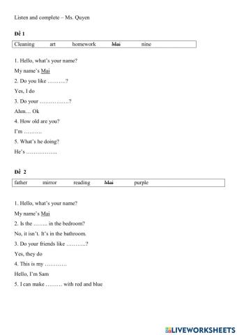 Listen and complete grade 3 review semester 1
