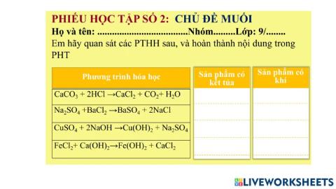 Nhận biết sản phẩm có kêt tủa, bay hơi