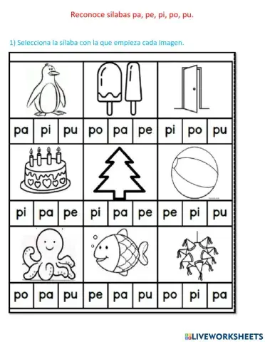 Reconocer sílabas pa pe pi po pu