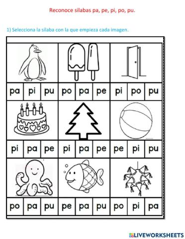 Reconocer sílabas pa pe pi po pu
