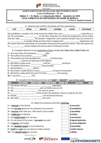 Revision worksheet: M.4