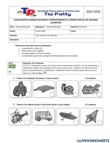 Evaluación de Ciencias Naturales