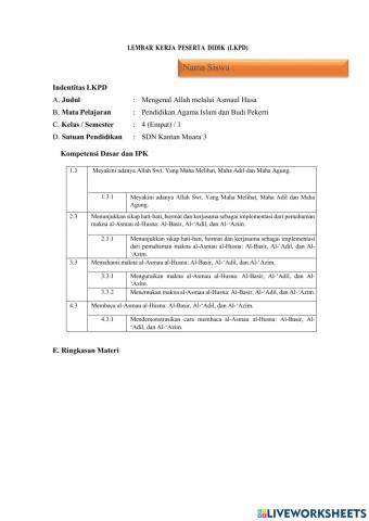Lkpd interaktif asmaul husna