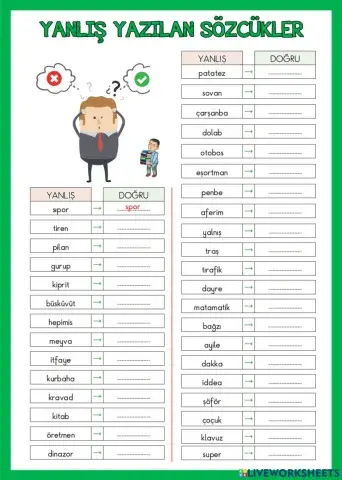 Türkçe-Yanlış Yazılan Sözcükler