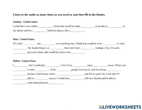 Talents 2-6 ppl Talent Wish Dictation Exercise
