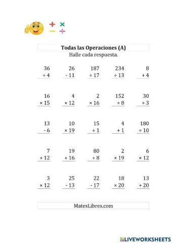 Sumas, restas, multiplicaciones y divisiones