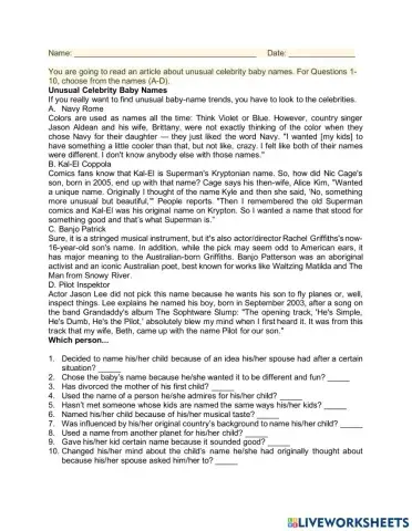 Reading Part 7: Names