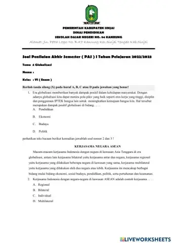 PAS sms 1 tema 4 kelas 6 sdn 94