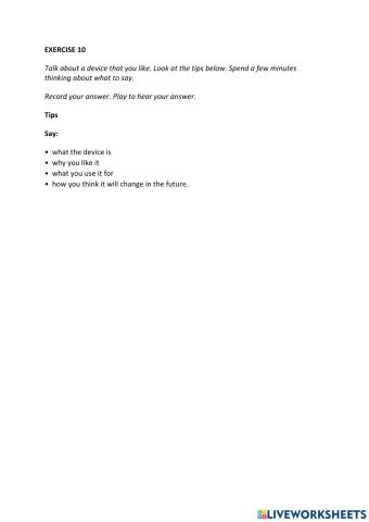 IE0, Unit 10, Listening and Speaking, Exercise 10