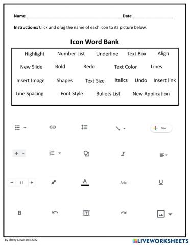 Google Function Icon Worksheet