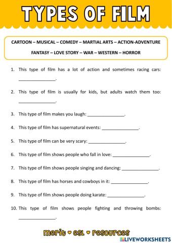 Vocabulary - Types of Film