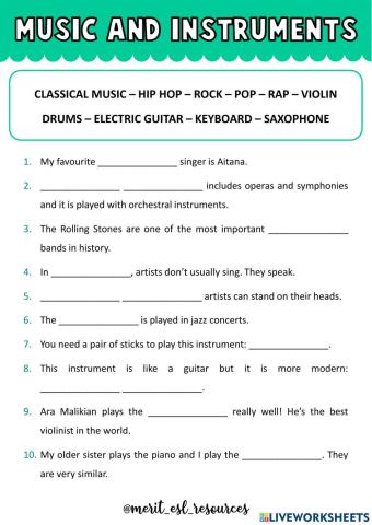 Types of Music and Musical Instruments