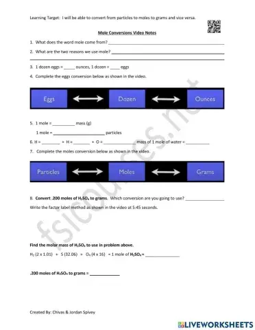 Mole Conversions Video Notes