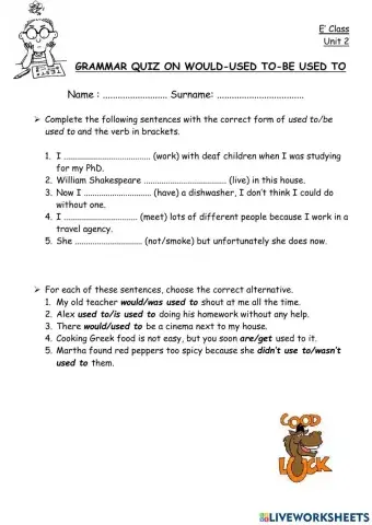 Cosmic B1+ Unit 2 Grammar Test 2.2