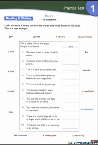 Reading and writting part 1 Flyers