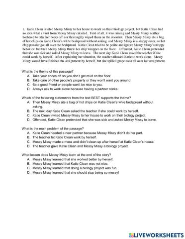 Katie Clean and Messy Missy Theme Practice