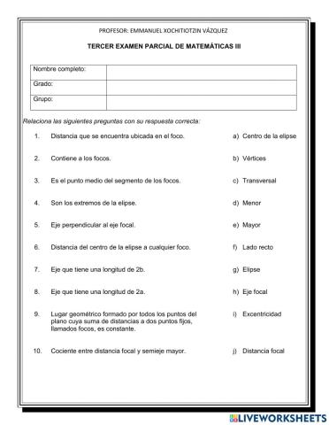 Tercer examen parcial de matemáticas iii