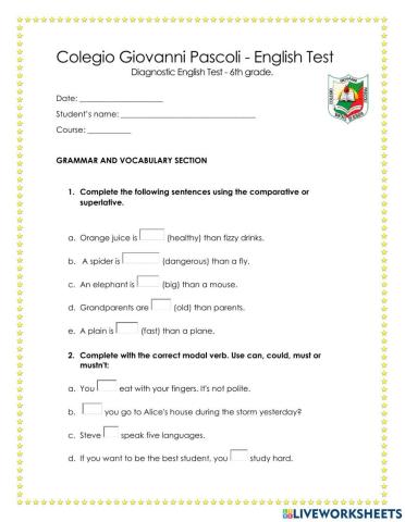 Diagnostico Ingles 6to