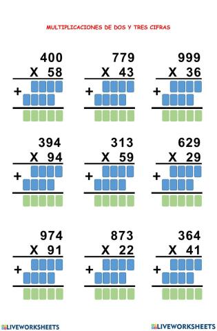 Multiplicaciones de dos y tres cifras