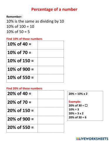 Percentage of a whole number