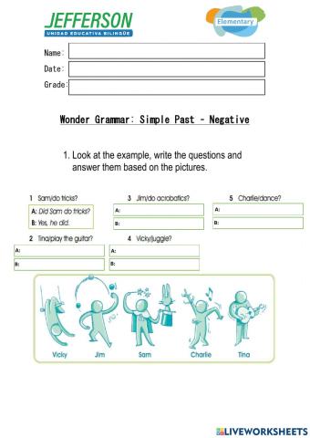 Wonder Grammar: Simple Past Negative and Questions - Writing