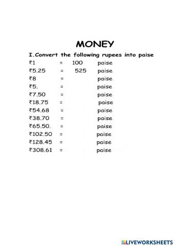 Conversion from rupees to paise