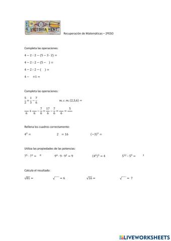 Recuperación de Matemáticas 2º ESO