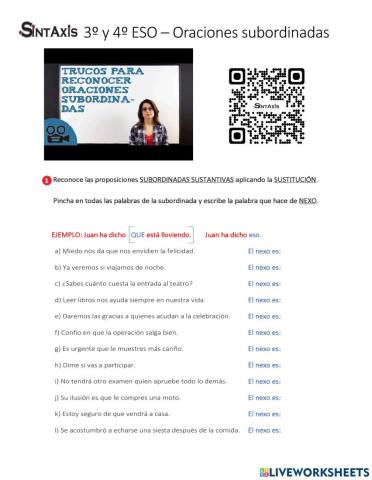 Identifica subordinadas sustantivas