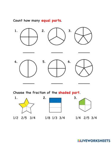 Equal parts and Fractions