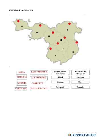 Situar les comarques i capitals de comarca de Girona