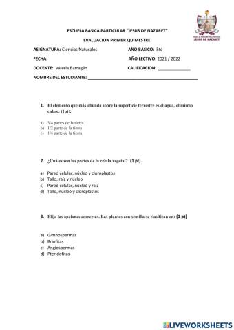 Evaluación Ciencias Naturales