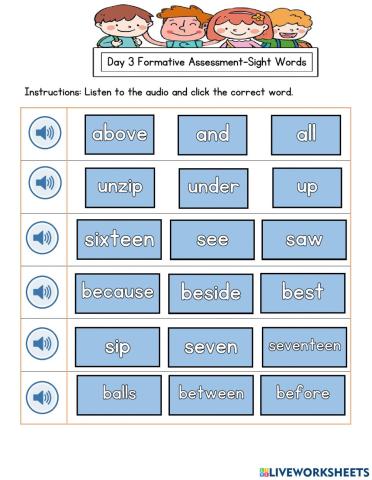 Day 3 Formative Assessment-Sight Words