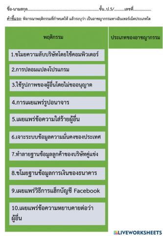 พฤติกรรมที่เป็นอาชญากรรมทางอินเทอร์เน็ต