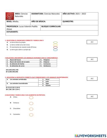 Ciencias naturales evaluacion