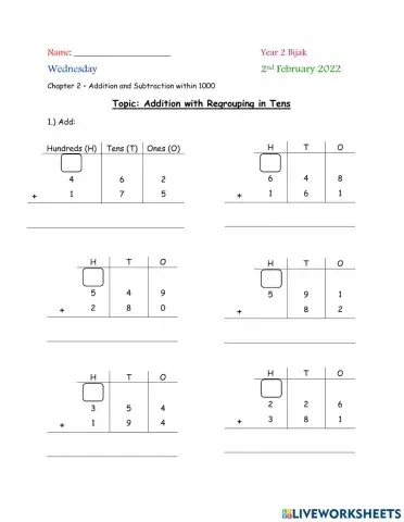 Addition in Regrouping in Tens
