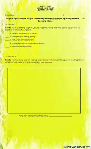 Pagbuo ng Konklusyon Tungkol sa Mabuting Pakikipag-Ugnayan ng Sariling Pamilya       sa Lipunang Filipino