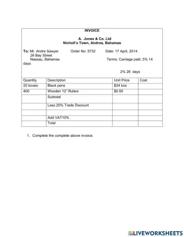 Business Document - Document with Invoice & Vat