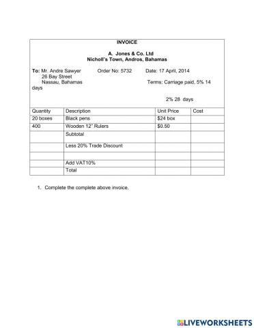 Business Document - Document with Invoice & Vat