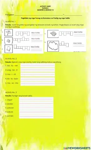 Pagkilala ng mga Tunog na Bumubuo sa Pantig ng mga Salita