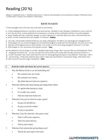 Reading 2 ESO Unit 4 - Money