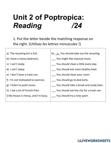 POPTROPICA TEST - GRADE 5 - UNIT 2 - READING