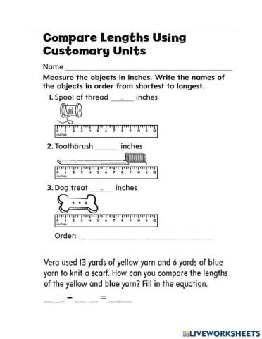 Compare lengths Using Customary Units.