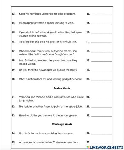 Fix the misspelled words 2 e-2 6th grade