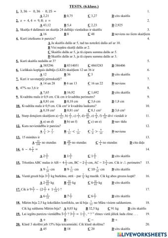 Dažādi matemātikas uzdevumi