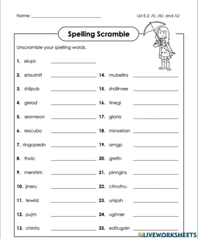 Word scramble e-2 6th grade