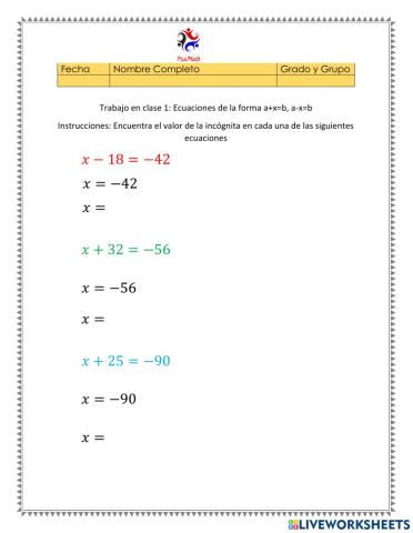 Ecuaciones a+x-b,a-x-b