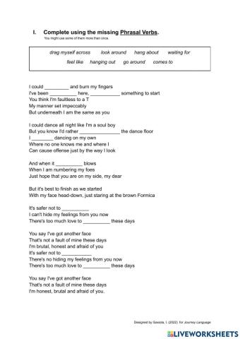 Worksheet - Phrasal Verbs Listening - There's too much love